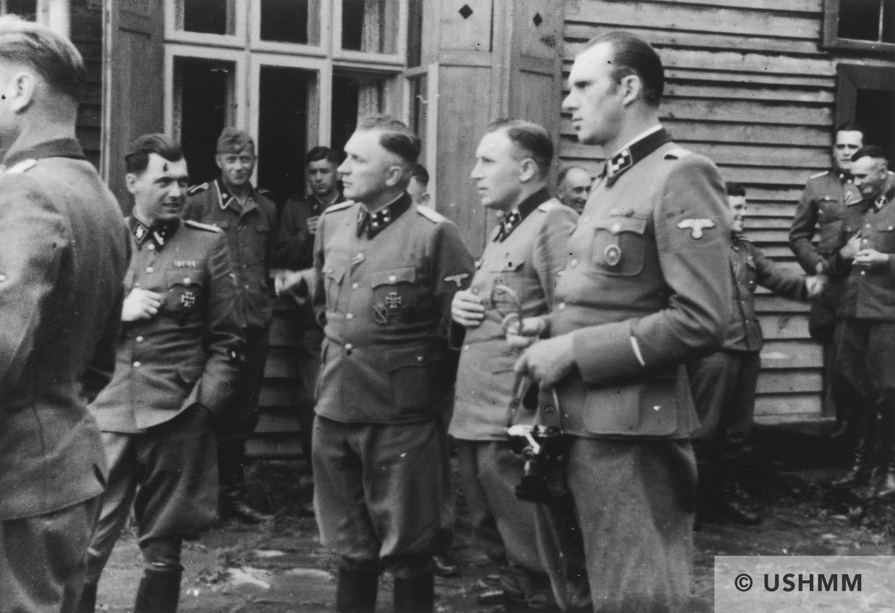 A group of SS officers gather at Solahütte. USHMM 34754 A group of SS officers gather at Solahütte. USHMM 34754